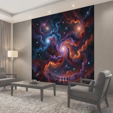 Фотообои Космический пейзаж с фигурами исследователей
