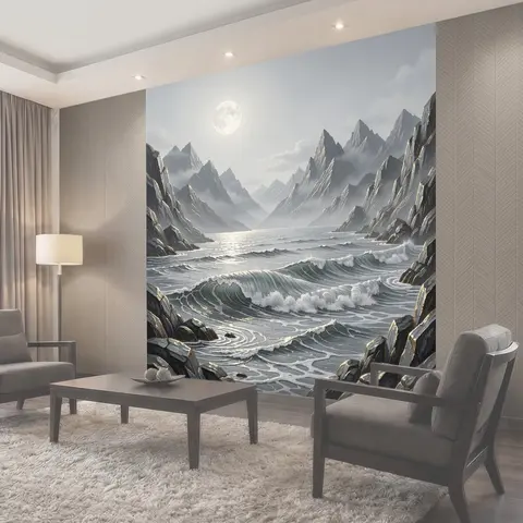 Фотообои Лунный морской пейзаж с горами