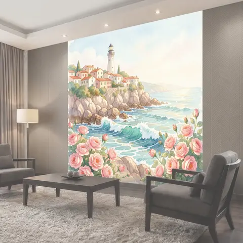 Фотообои Маяк на морском утёсе