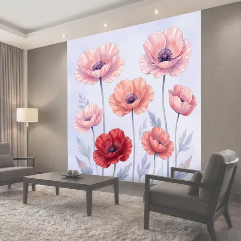 Фотообои Нежные розовые маки акварель