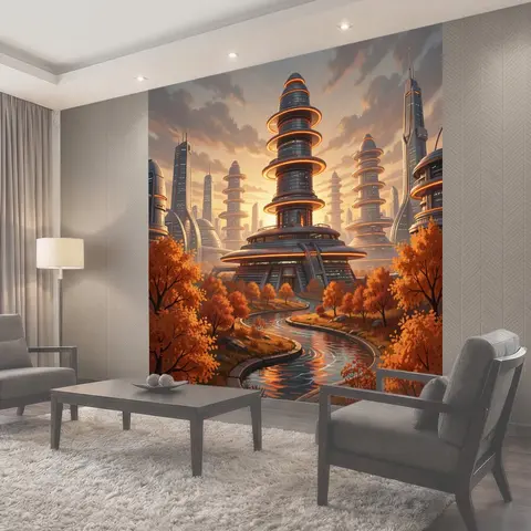 Фотообои Будущее с небоскребами и дорогой