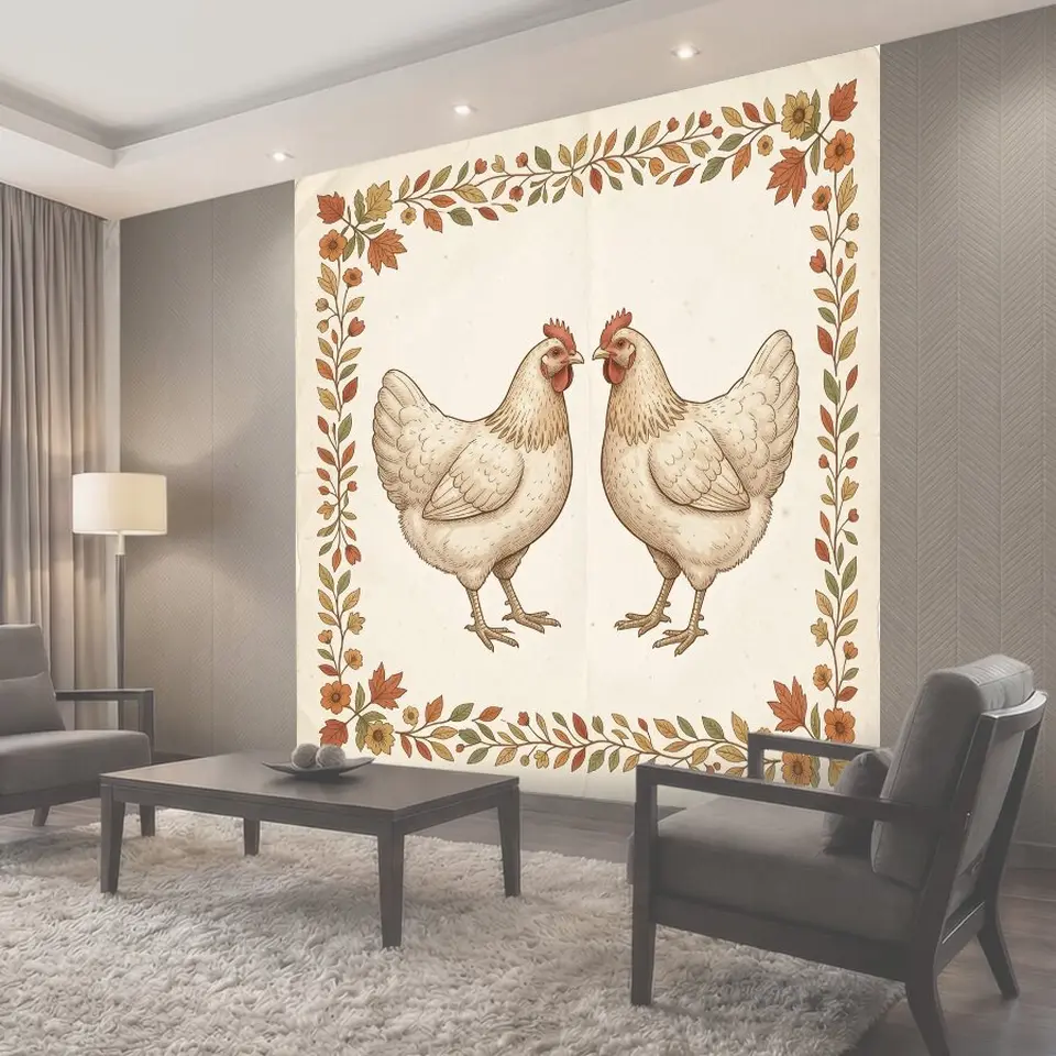 Фотообои Две белые курицы в рамке