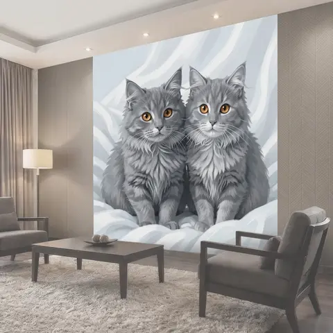 Фотообои Два серых кота с янтарными глазами