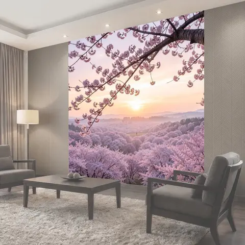 Фотообои Цветущие сакуры на рассвете