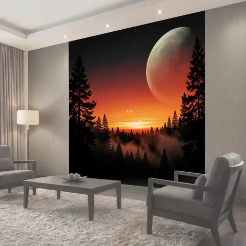 Фотообои Фантастический закат в лесу