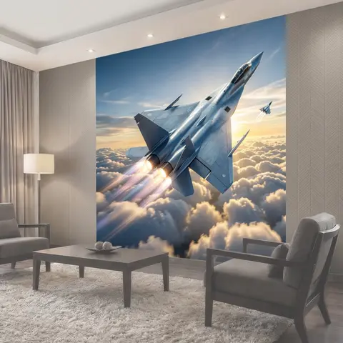 Фотообои Истребители над облаками на закате