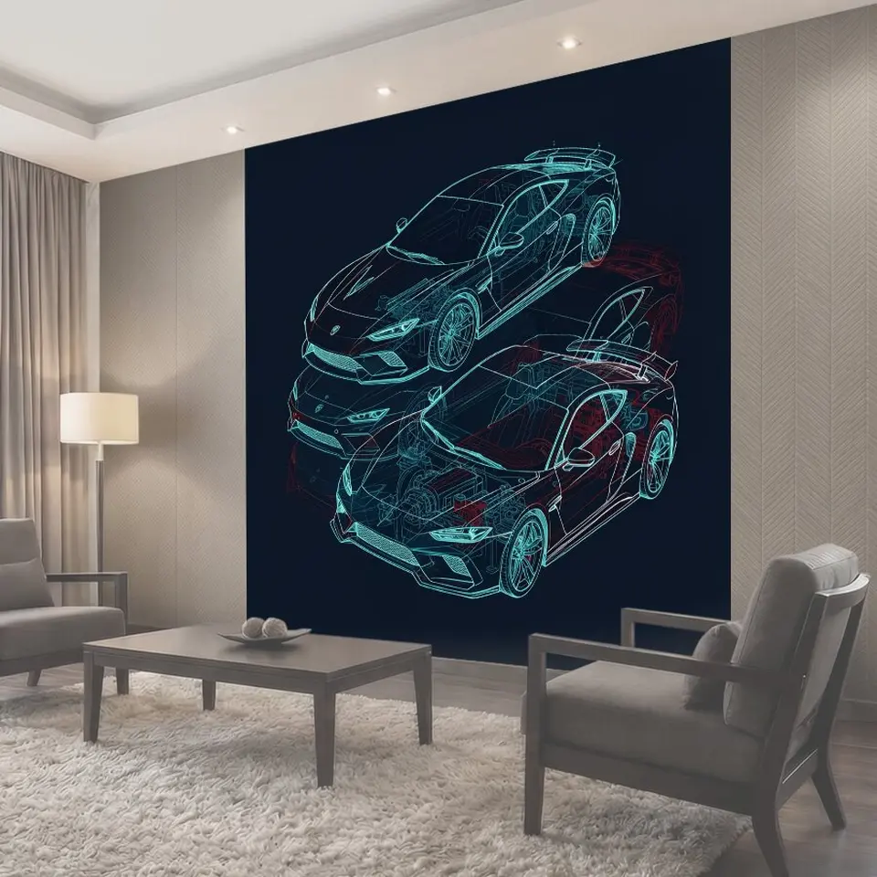 Фотообои Спортивные автомобили в неоновой графике