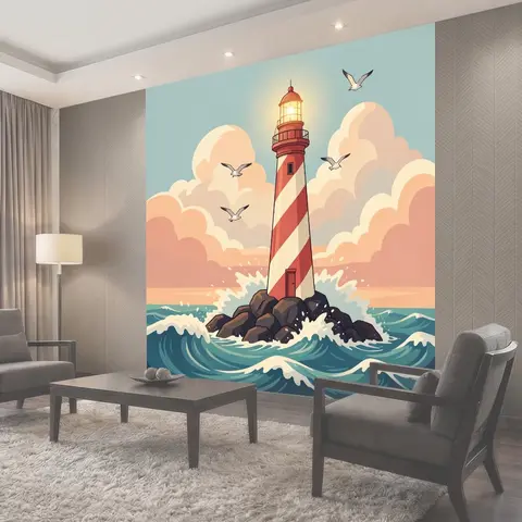 Фотообои Маяк среди морских волн