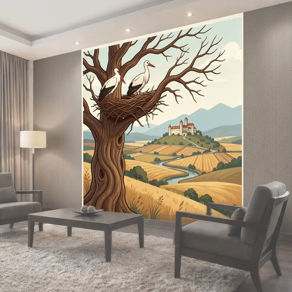 Фотообои Аисты в гнезде на дереве