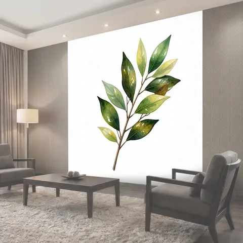 Фотообои Акварельная ветка с листвой