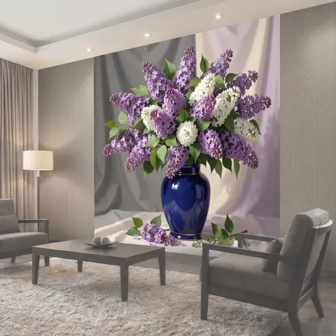 Фотообои Букет сирени в синей вазе