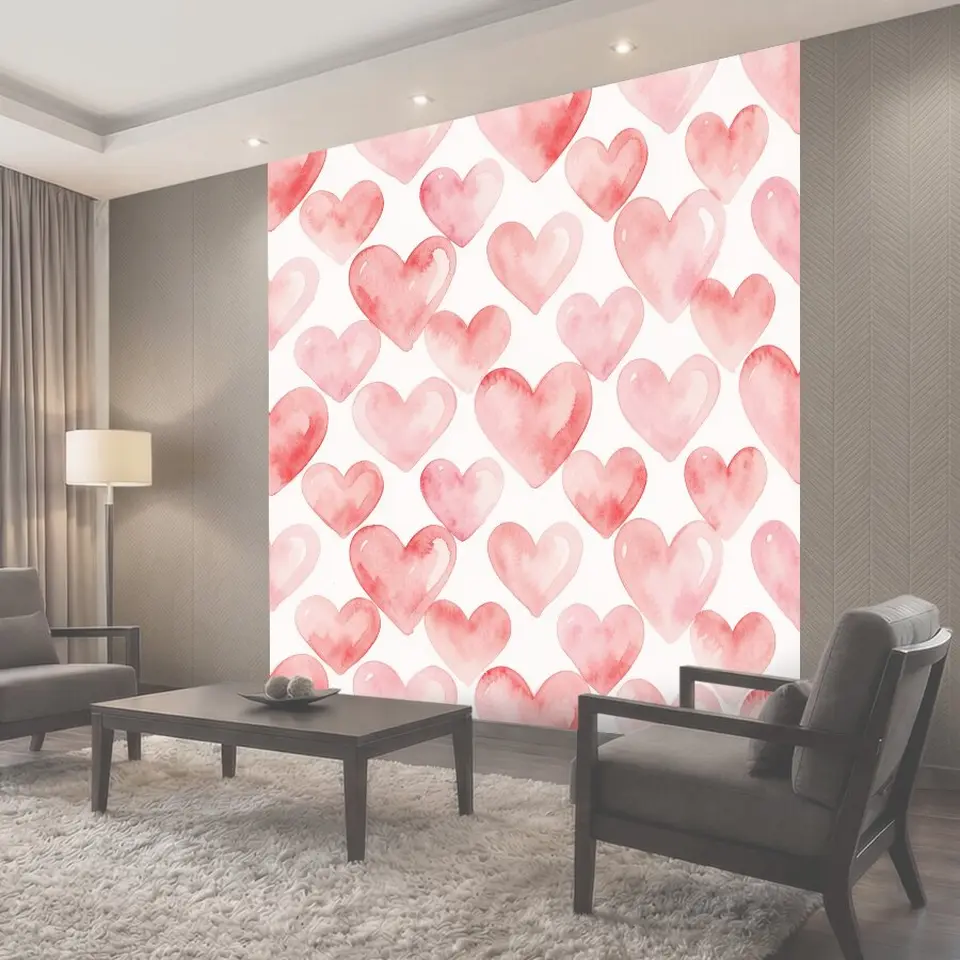 Фотообои Акварельные сердечки на белом