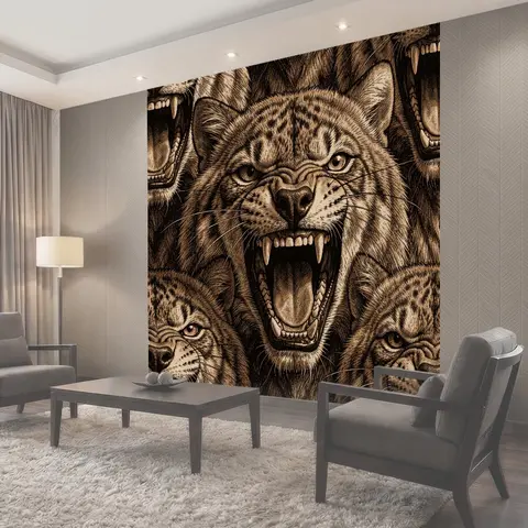 Фотообои Звериная ярость: рысь и волки