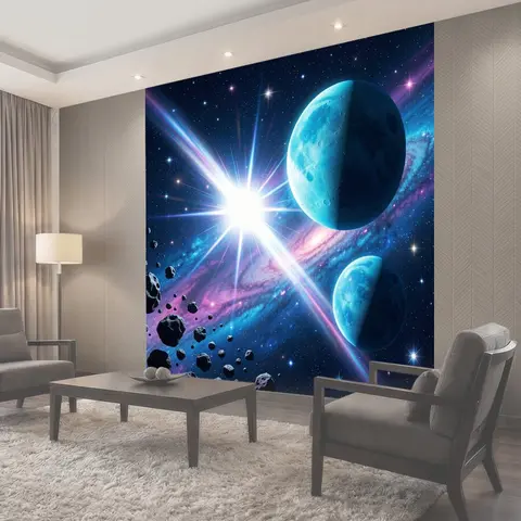 Фотообои Космос с голубыми планетами