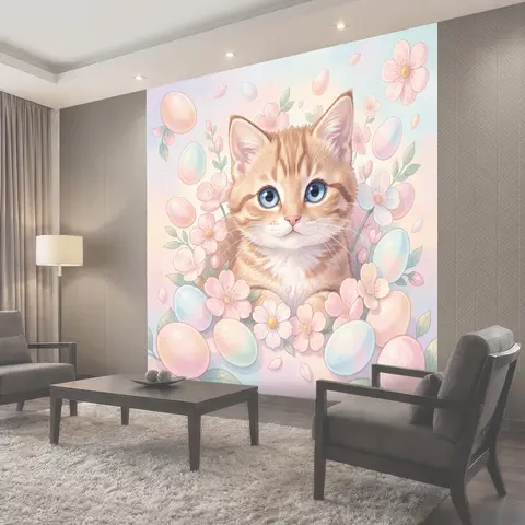 Фотообои Котик в венке из цветов