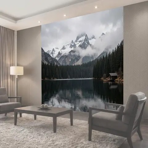 Фотообои Альпийские горы и лесное озеро