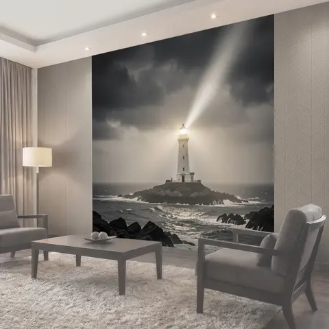 Фотообои Маяк в штормовом море
