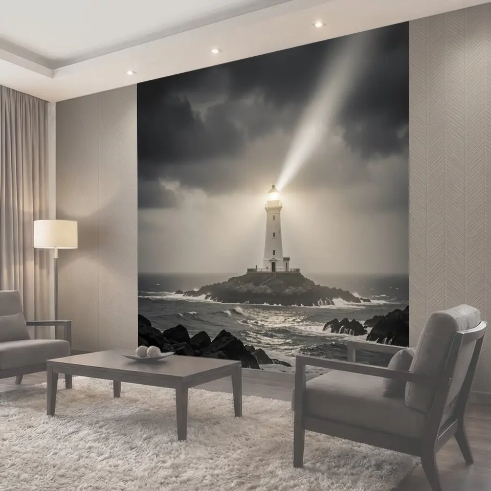 Фотообои Маяк в штормовом море