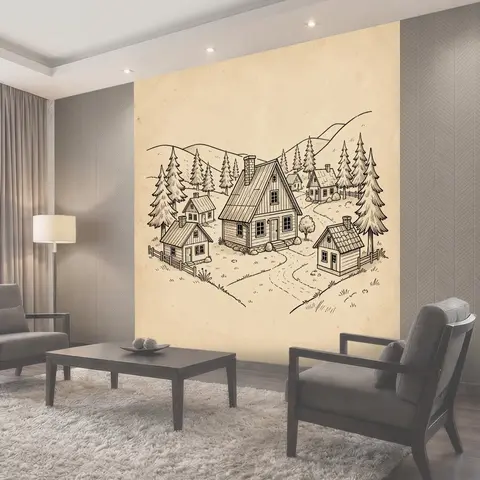 Фотообои Лесной поселок среди гор
