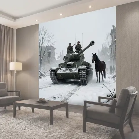Фотообои Танк в зимнем городе