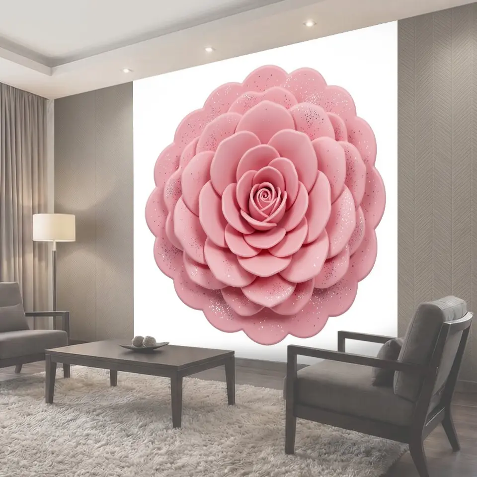Фотообои Розовый 3D-цветок розы с блёстками