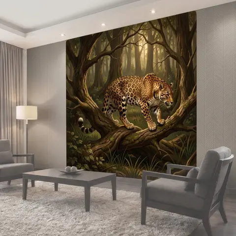 Фотообои Леопард в лесной чаще