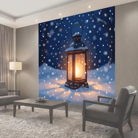 Фотообои Зимний фонарь с искрами света