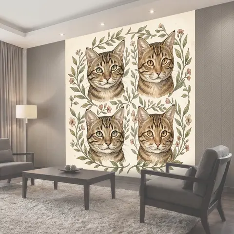 Фотообои Суровый кот в цветочном венке