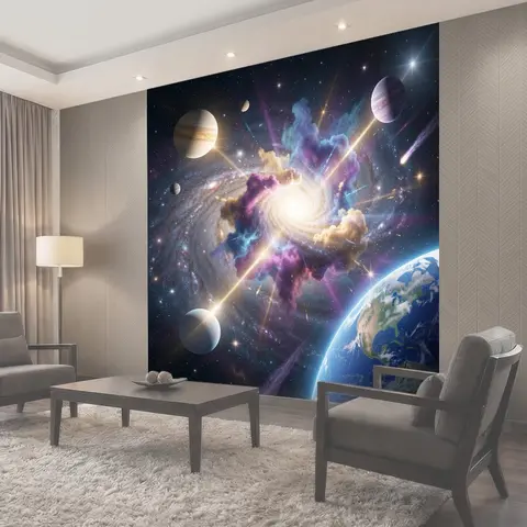Фотообои Космическая галактика с планетами