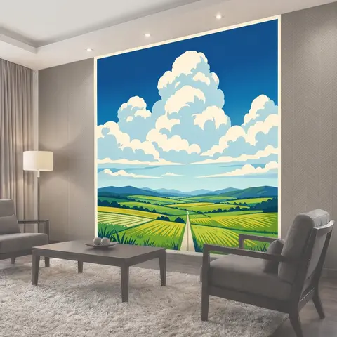 Фотообои Летний сельский пейзаж с облаками