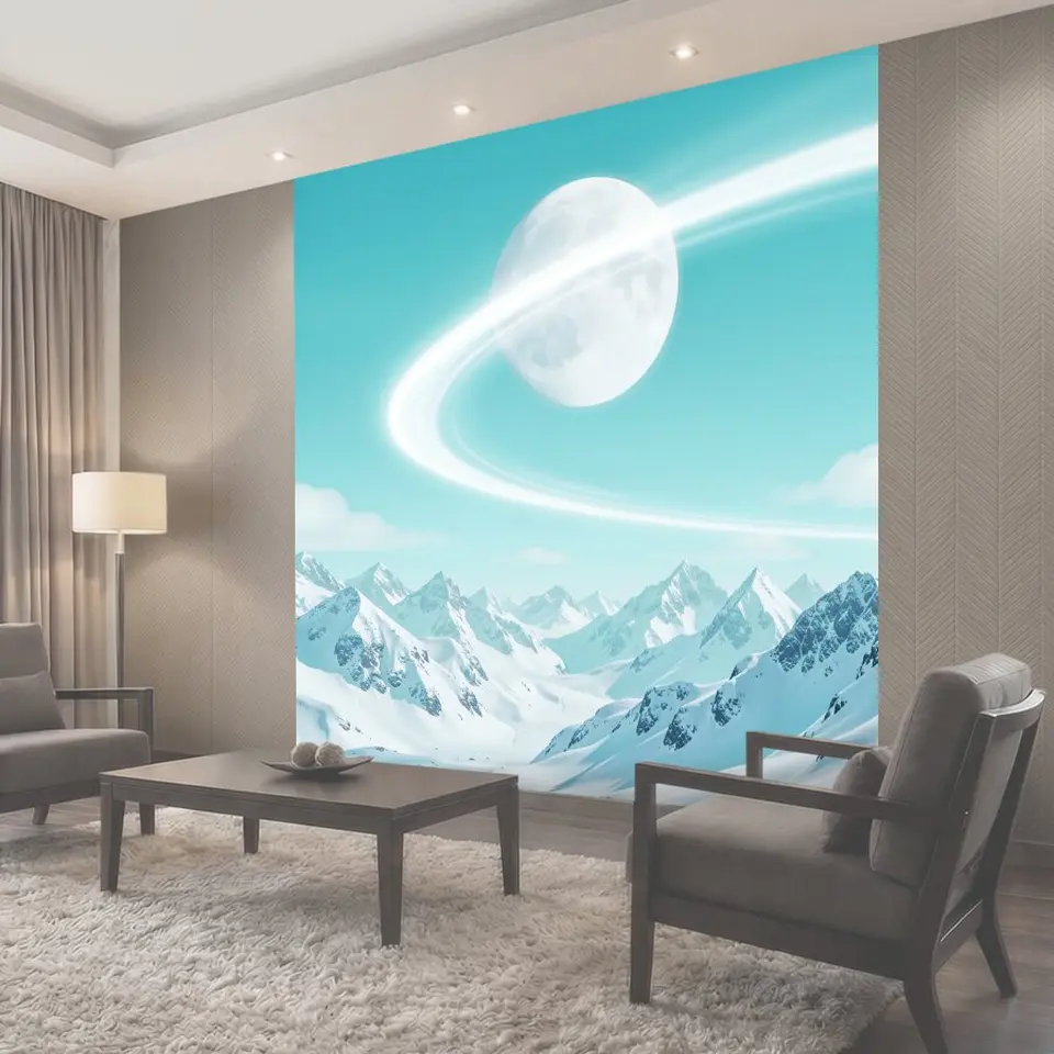 Фотообои Лунное небо над снежными горами