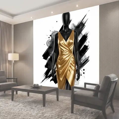 Фотообои Черный манекен в золотом платье