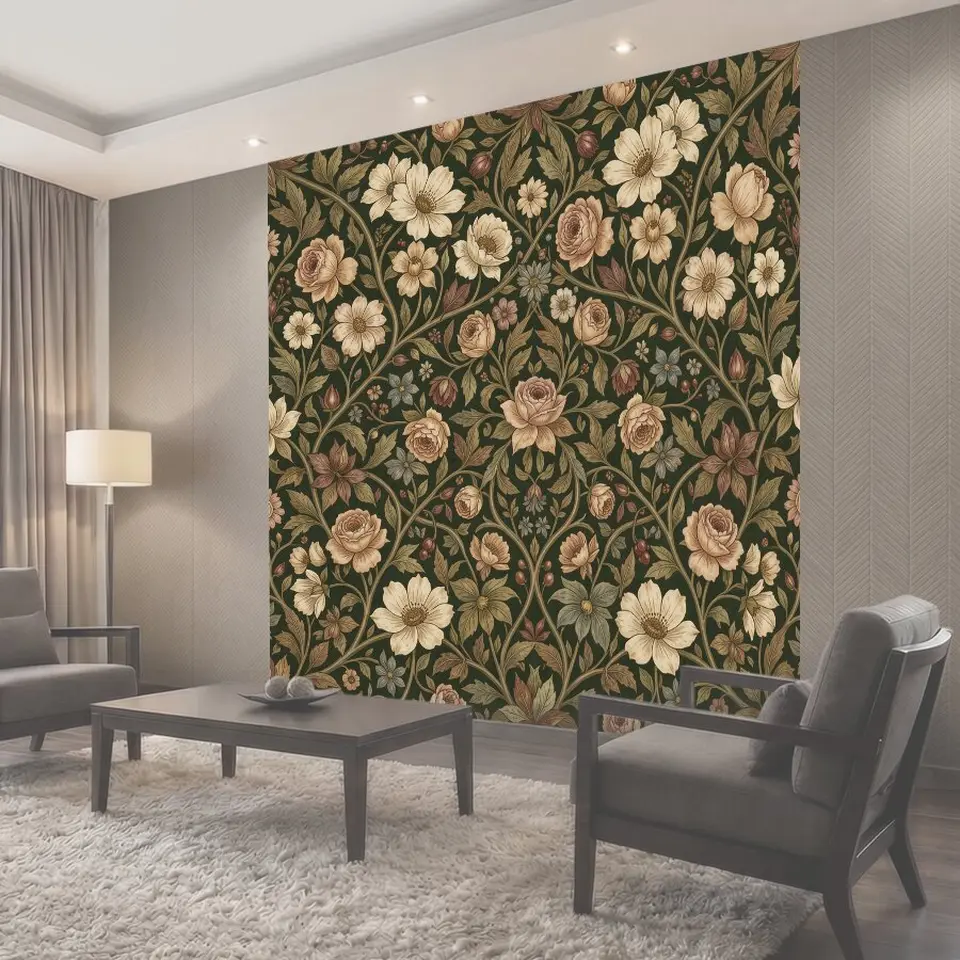 Фотообои Цветочный орнамент на темном фоне