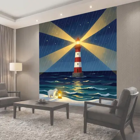 Фотообои Маяк в ночном море