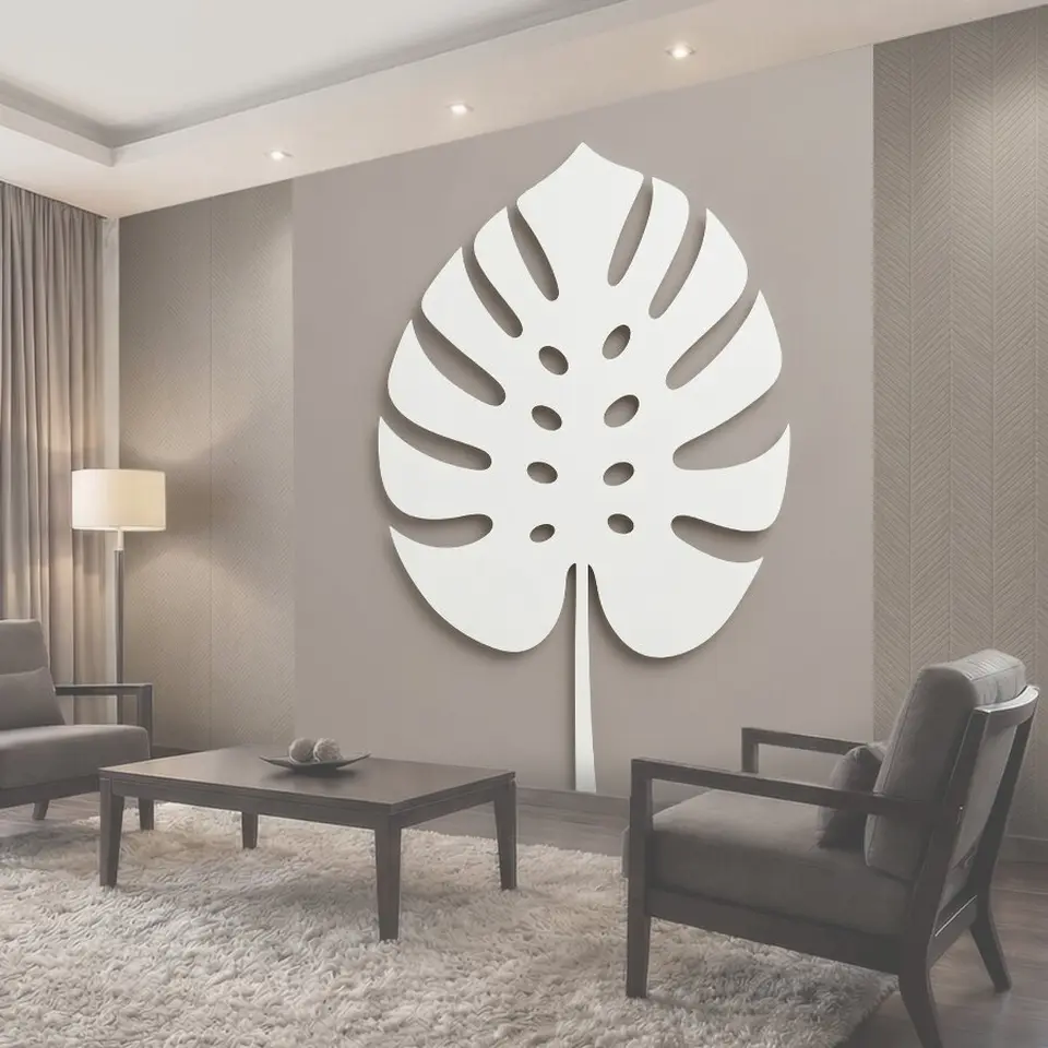 Фотообои Белый лист монстеры на бежевом фоне