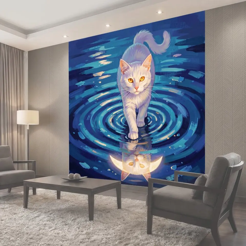 Фотообои Белая кошка на воде
