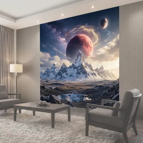 Фотообои Фантастические горы под планетами