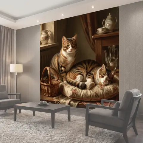Фотообои Два полосатых кота в интерьере