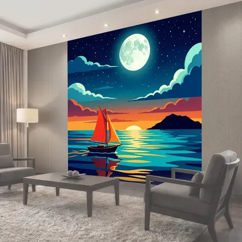 Фотообои Парусник под луной на море