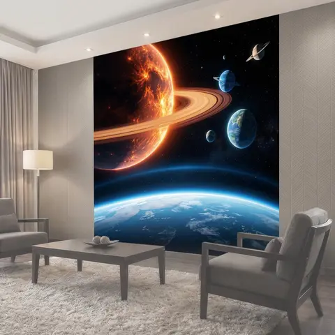 Фотообои Космические планеты и кольца Сатурна