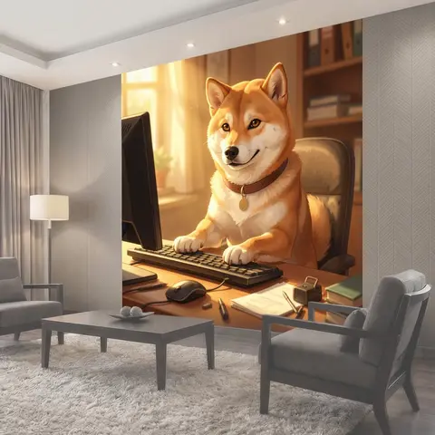 Фотообои Улыбающийся пёс у монитора