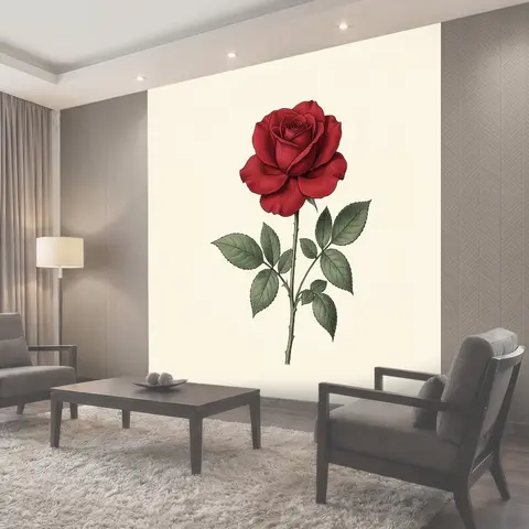 Фотообои Красная роза на светлом фоне