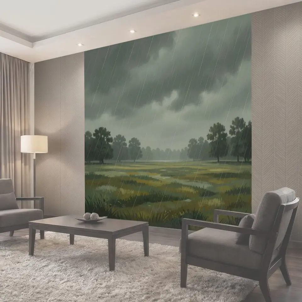 Фотообои Туманное поле с болотными тропами