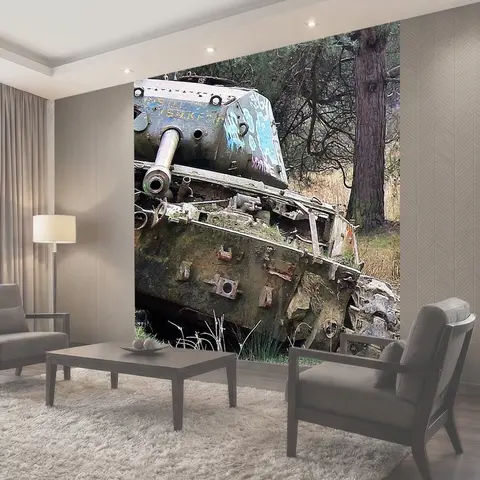 Фотообои Западная стена аахена, военный полигон, старый танк
