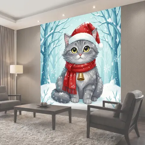 Фотообои Зимний кот в новогоднем образе