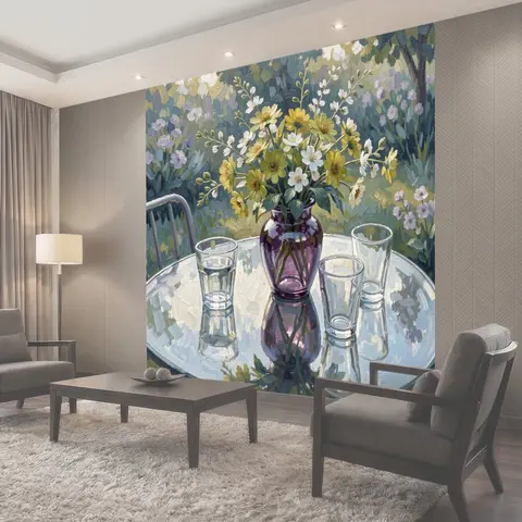 Фотообои Полевые цветы в стеклянной вазе