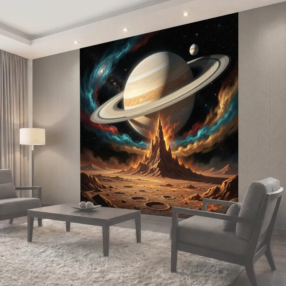 Фотообои Космический пейзаж с планетой и горами