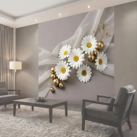 Фотообои Ромашки с золотыми акцентами