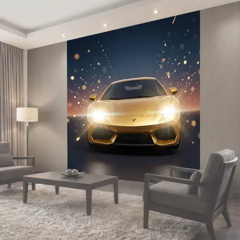 Фотообои Спортивный автомобиль в золотом свете