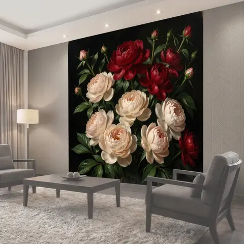 Фотообои Цветы пионы на тёмном фоне